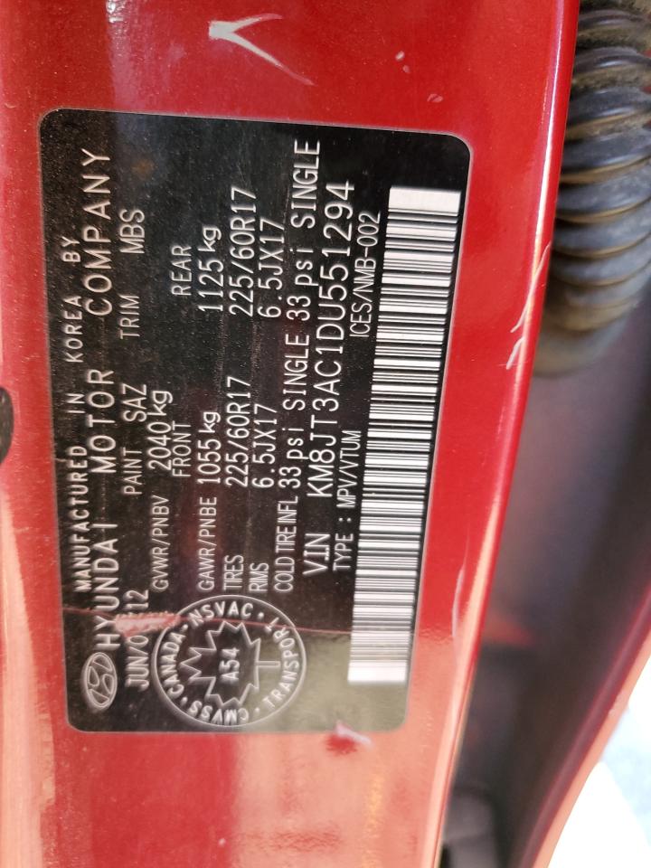 2013 Hyundai Tucson Gl VIN: KM8JT3AC1DU551294 Lot: 85527065