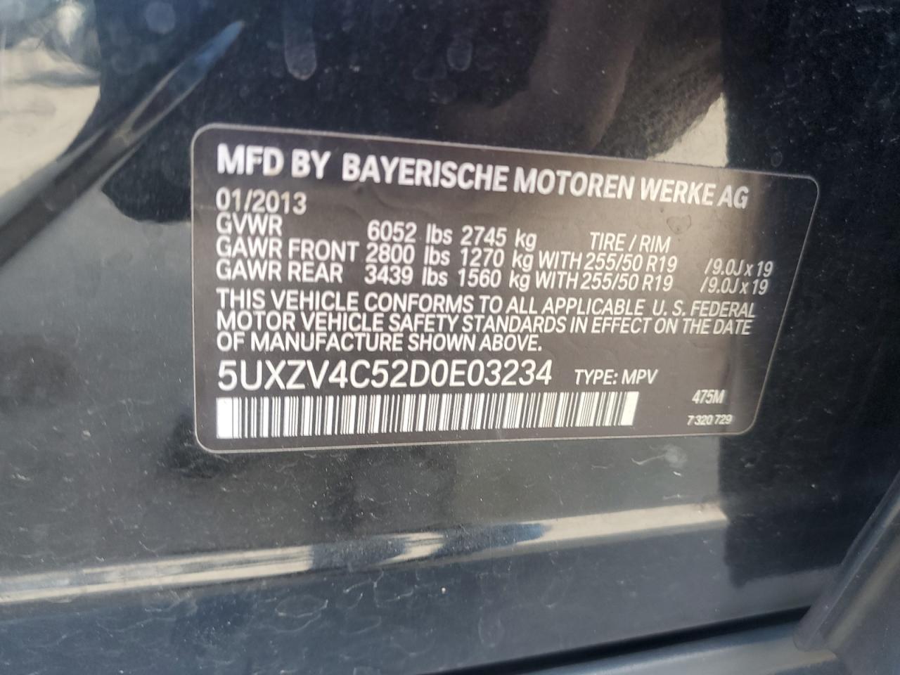 2013 BMW X5 xDrive35I VIN: 5UXZV4C52D0E03234 Lot: 81968005