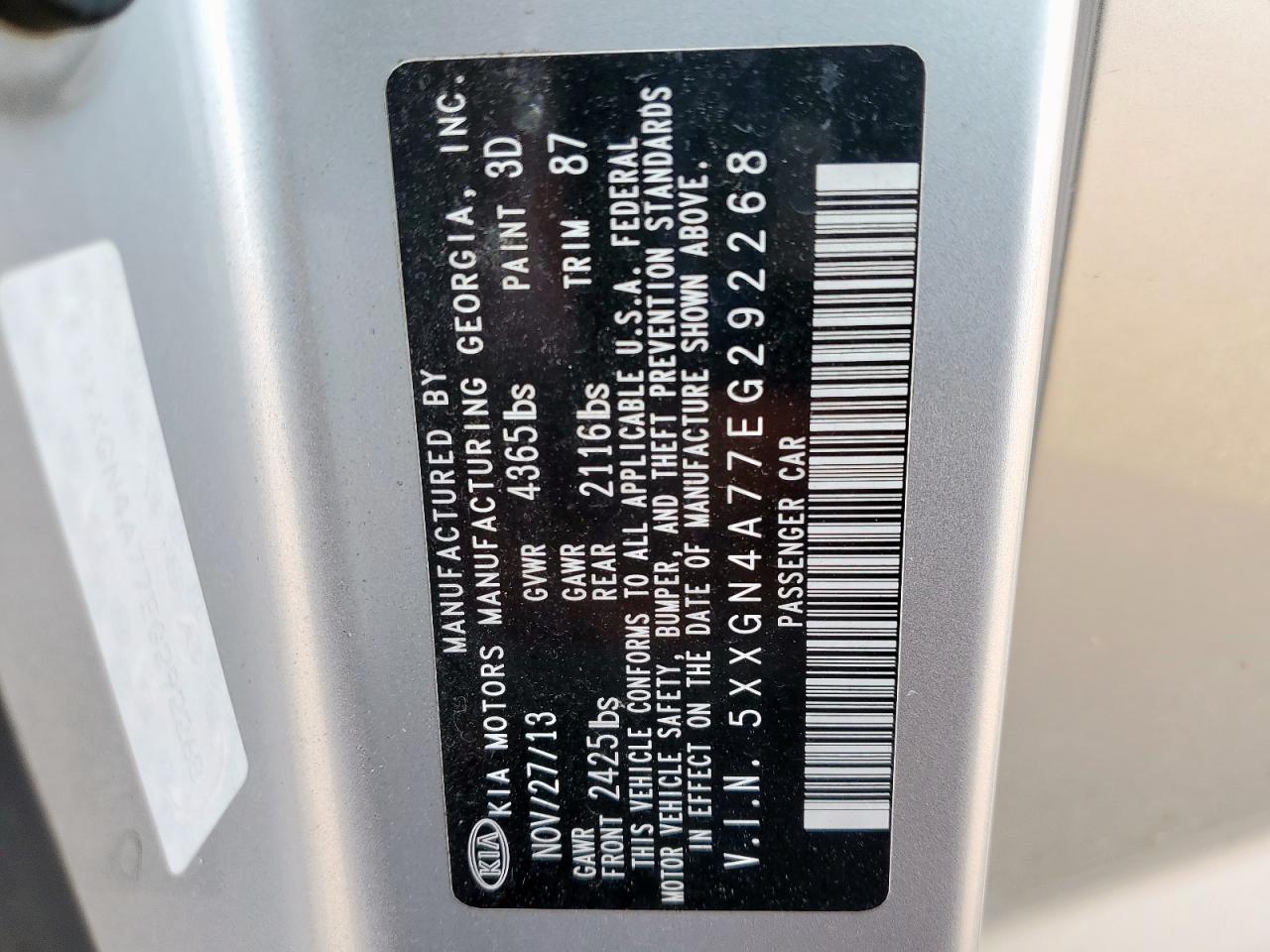 2014 Kia Optima Ex VIN: 5XXGN4A77EG292268 Lot: 82277055