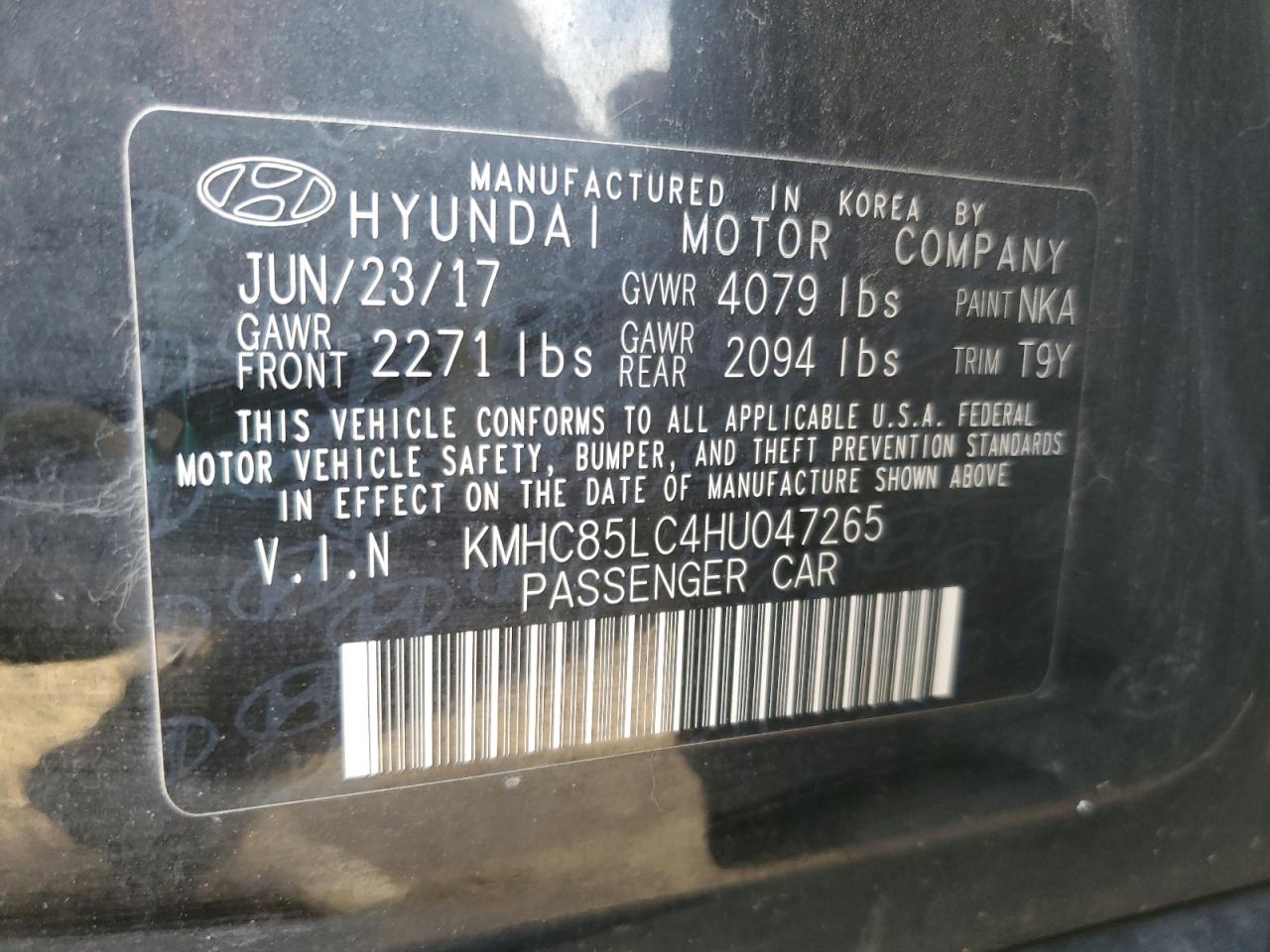 2017 Hyundai Ioniq Limited VIN: KMHC85LC4HU047265 Lot: 84474905