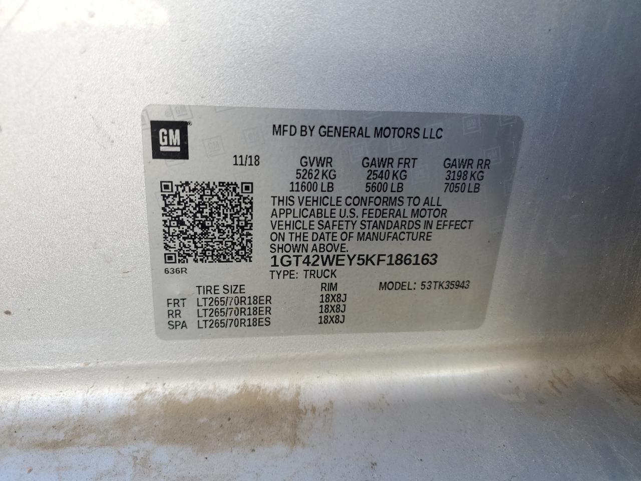 2019 GMC Sierra K3500 Denali VIN: 1GT42WEY5KF186163 Lot: 81522485