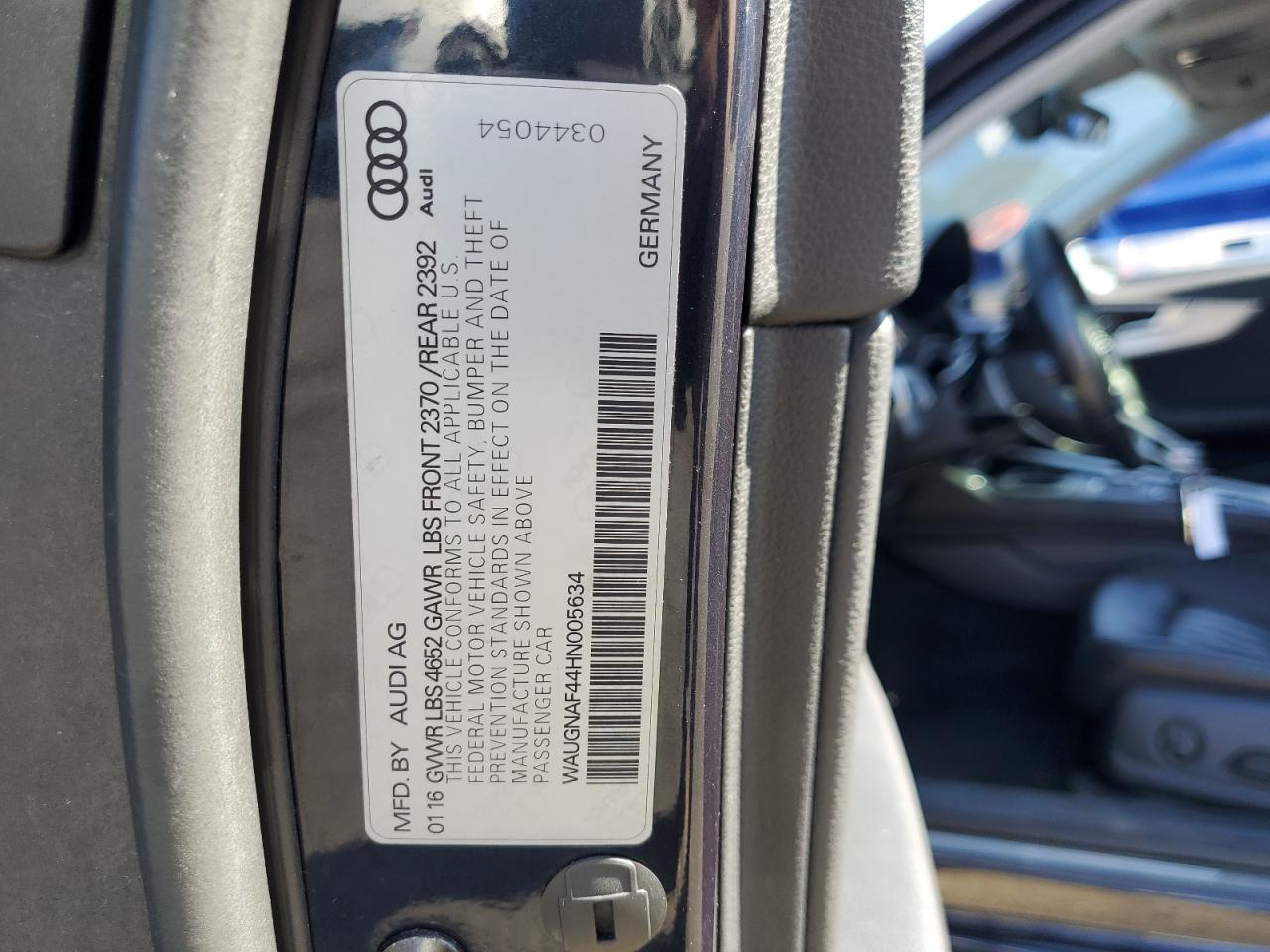 2017 Audi A4 Premium VIN: WAUGNAF44HN005634 Lot: 82213345