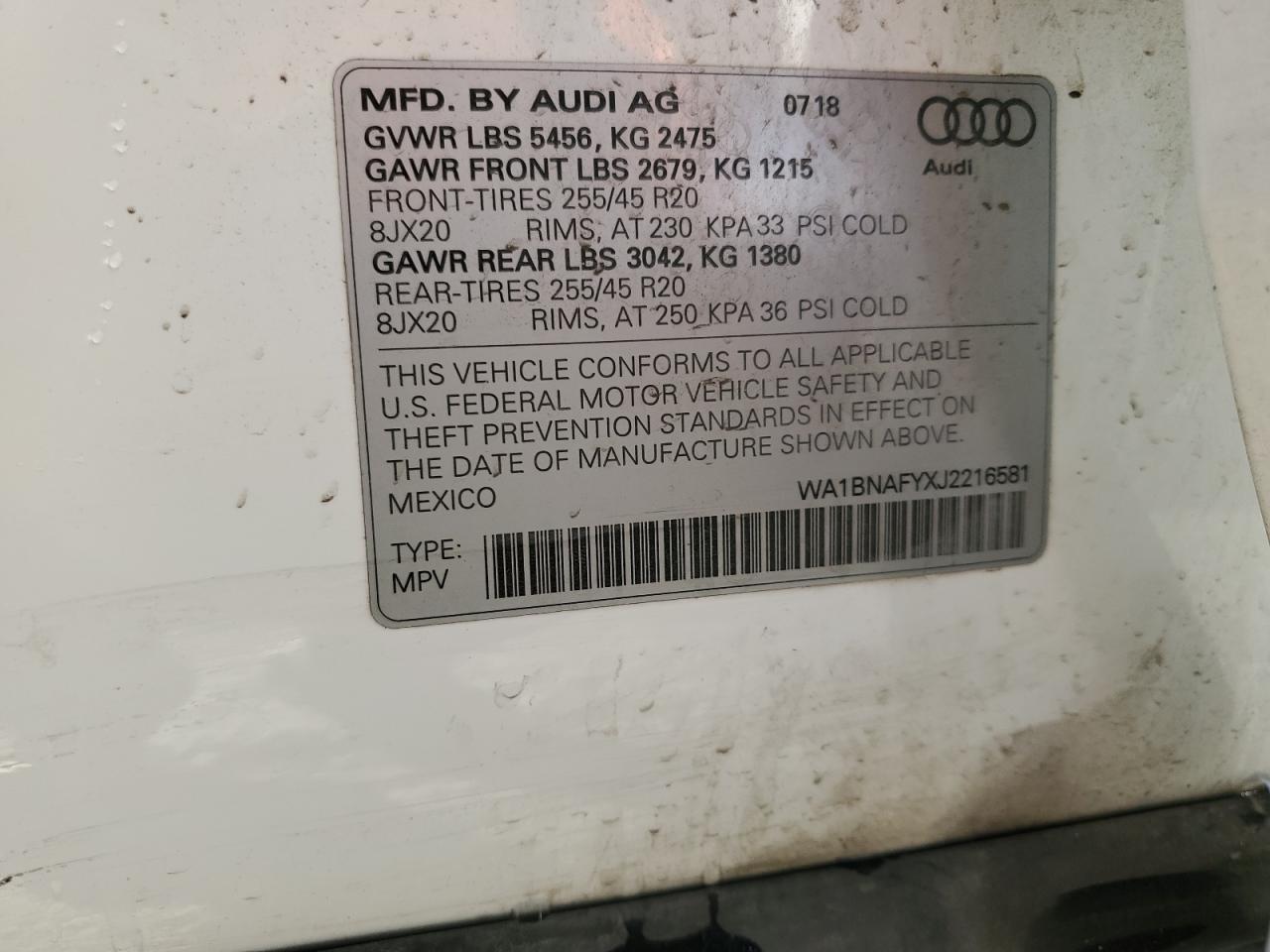 2018 Audi Q5 Premium Plus VIN: WA1BNAFYXJ2216581 Lot: 82767245