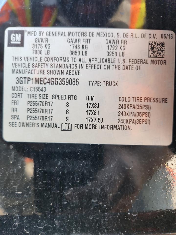 2016 GMC Sierra C1500 Sle VIN: 3GTP1MEC4GG359086 Lot: 86883905