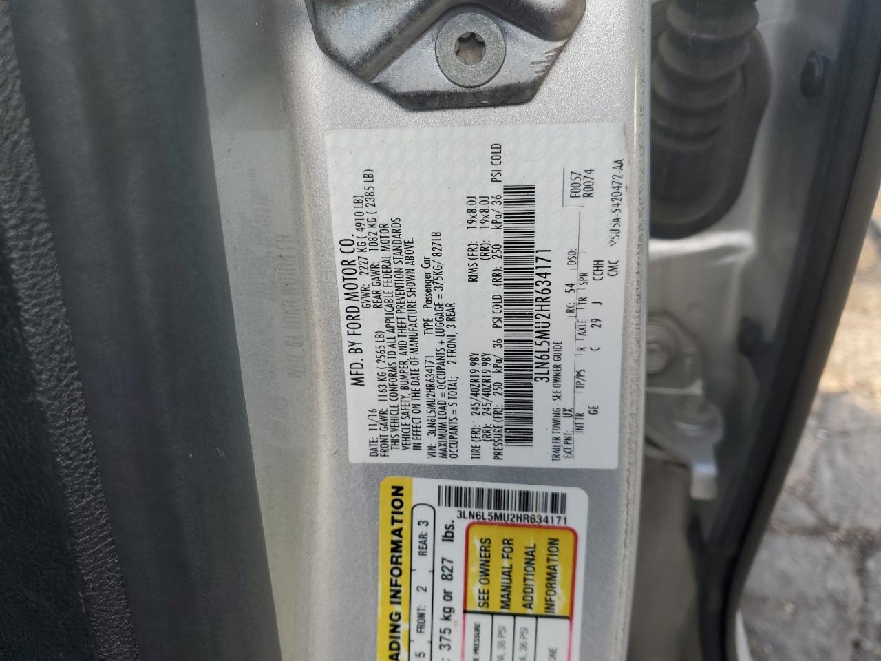 2017 Lincoln Mkz Hybrid Reserve VIN: 3LN6L5MU2HR634171 Lot: 86461405