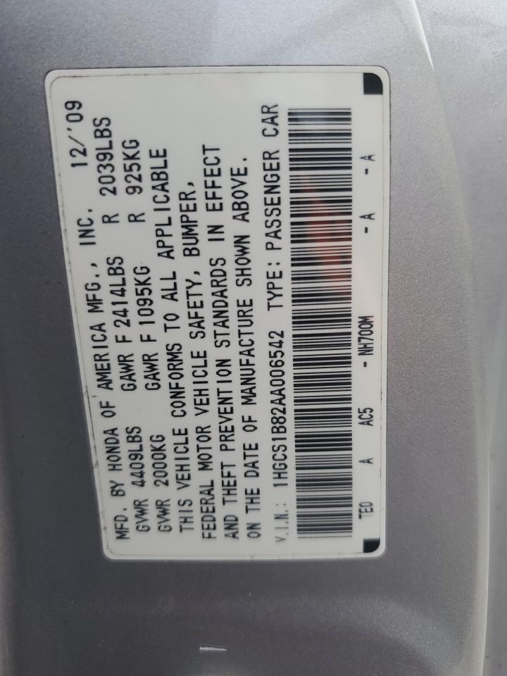 2010 Honda Accord Exl VIN: 1HGCS1B82AA006542 Lot: 86596405