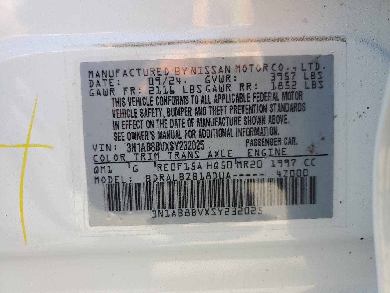 2025 Nissan Sentra S VIN: 3N1AB8BVXSY232025 Lot: 85295655