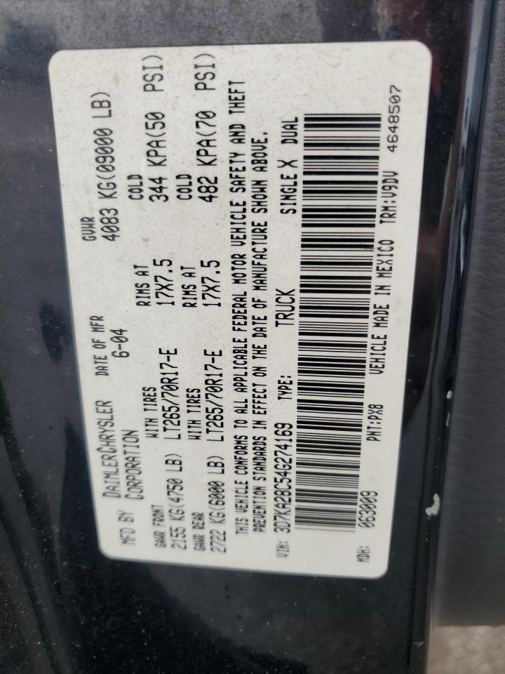 2004 Dodge Ram 2500 St VIN: 3D7KA28C54G274169 Lot: 84436515