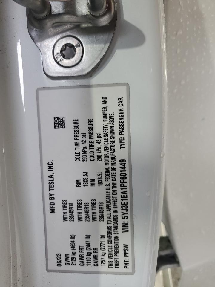 2023 Tesla Model 3 VIN: 5YJ3E1EA1PF601449 Lot: 90524195