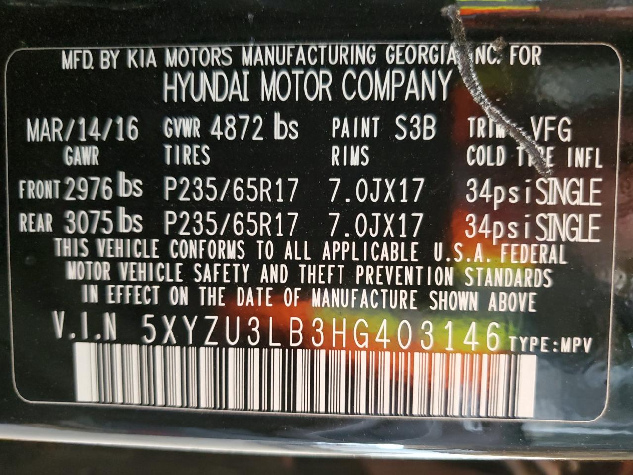 2017 Hyundai Santa Fe Sport VIN: 5XYZU3LB3HG403146 Lot: 85371445