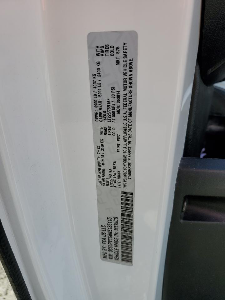 2022 Ram Promaster 2500 2500 High VIN: 3C6LRVCG6NE136115 Lot: 85485255