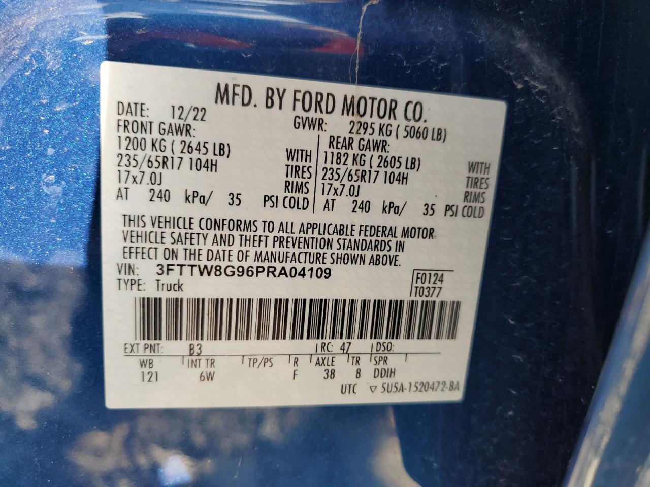 2023 Ford Maverick Xlt VIN: 3FTTW8G96PRA04109 Lot: 85253085