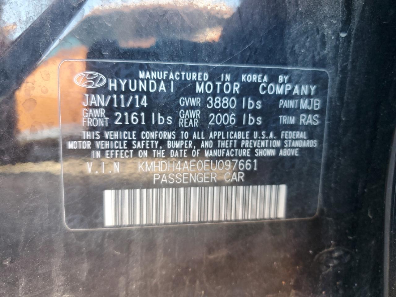 2014 Hyundai Elantra Se VIN: KMHDH4AE0EU097661 Lot: 82191745