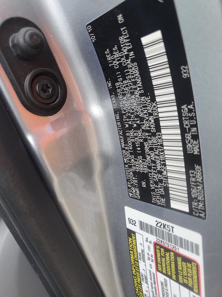 2011 Toyota Tundra Double Cab Sr5 VIN: 5TFUW5F11BX171833 Lot: 85892145