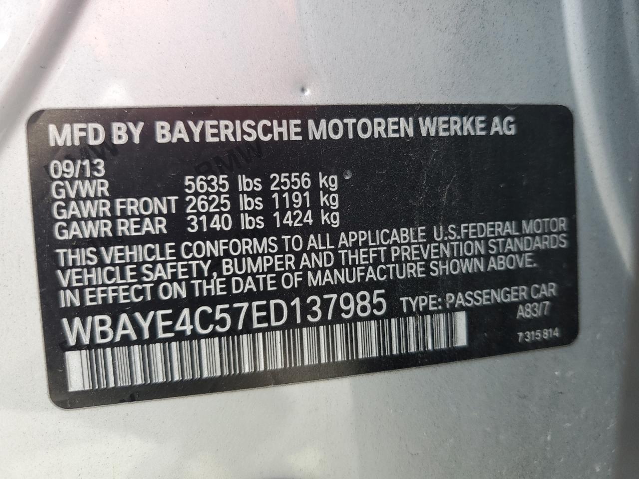 2014 BMW 740 Li VIN: WBAYE4C57ED137985 Lot: 89680015