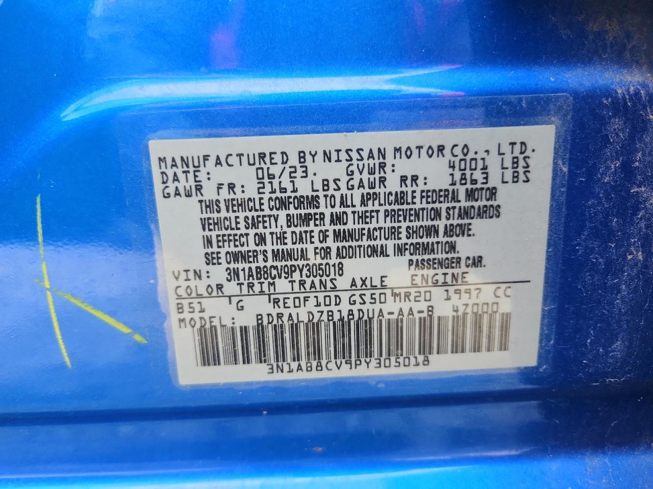 2023 Nissan Sentra Sv VIN: 3N1AB8CV9PY305018 Lot: 86112185