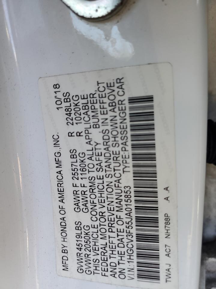 2018 Honda Accord Hybrid Exl VIN: 1HGCV3F55JA015853 Lot: 85727125