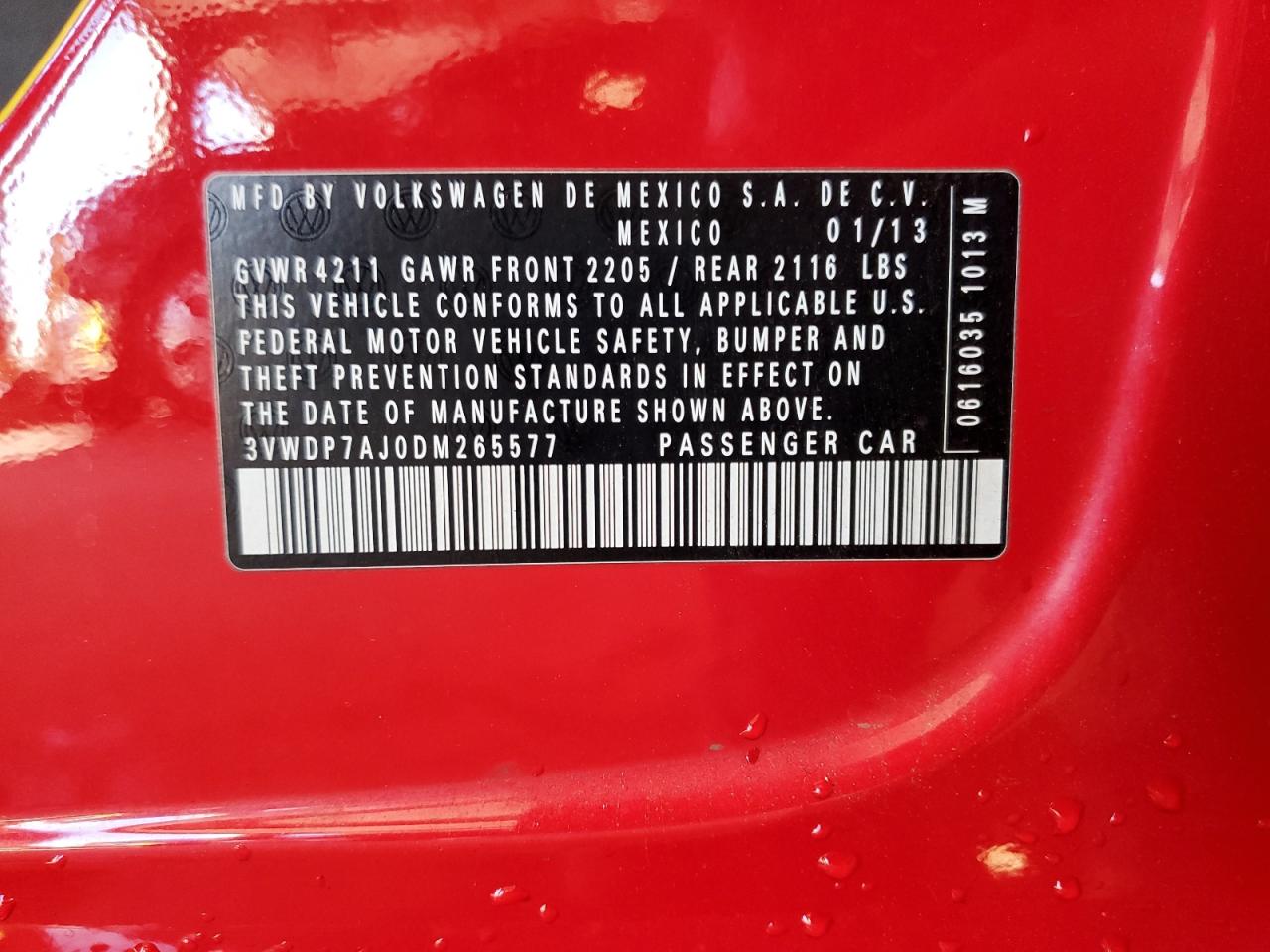 2013 Volkswagen Jetta Se VIN: 3VWDP7AJ0DM265577 Lot: 85334535