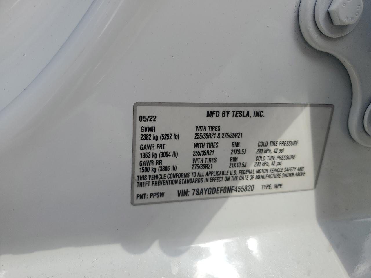 2022 Tesla Model Y VIN: 7SAYGDEF0NF455820 Lot: 86517645