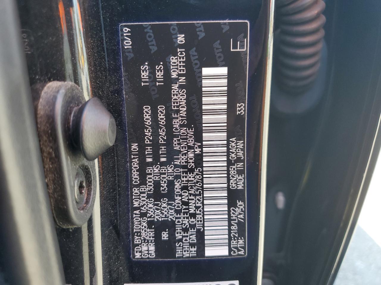 2020 Toyota 4Runner Sr5/Sr5 Premium VIN: JTEBU5JR2L5767875 Lot: 85653545