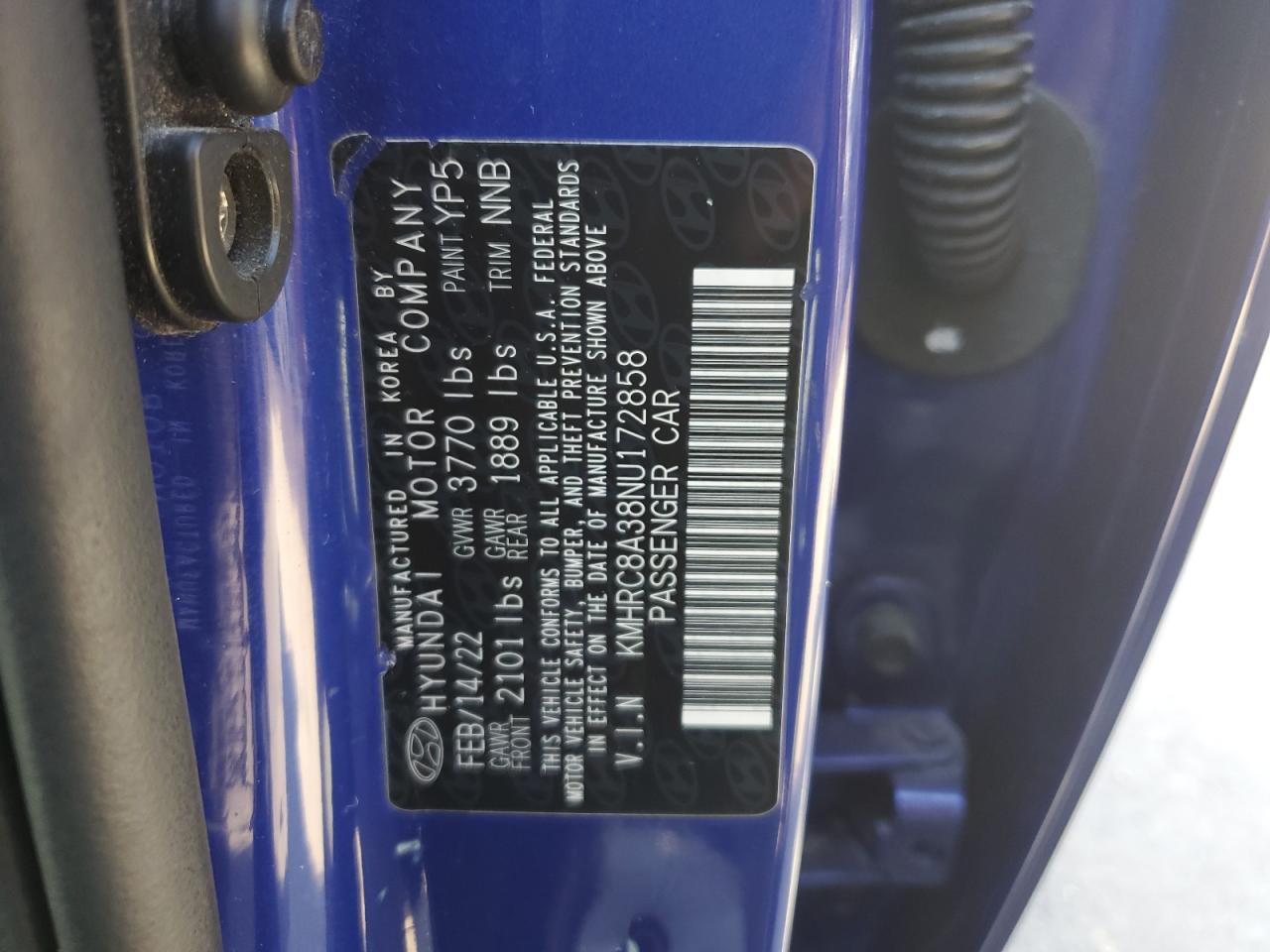 2022 Hyundai Venue Sel VIN: KMHRC8A38NU172858 Lot: 85390705