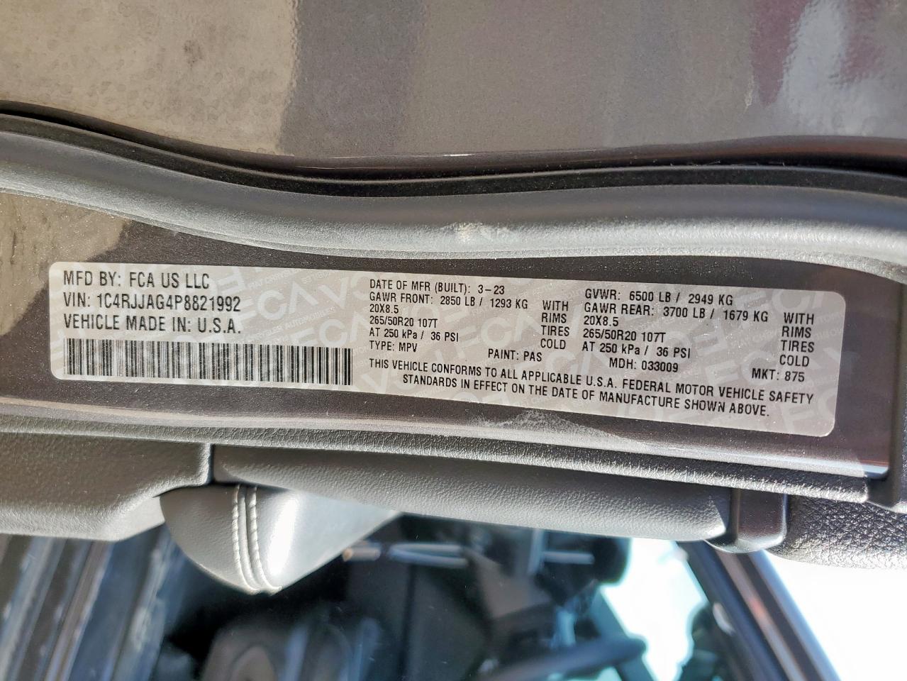 2023 Jeep Grand Cherokee L Laredo VIN: 1C4RJJAG4P8821992 Lot: 82409635