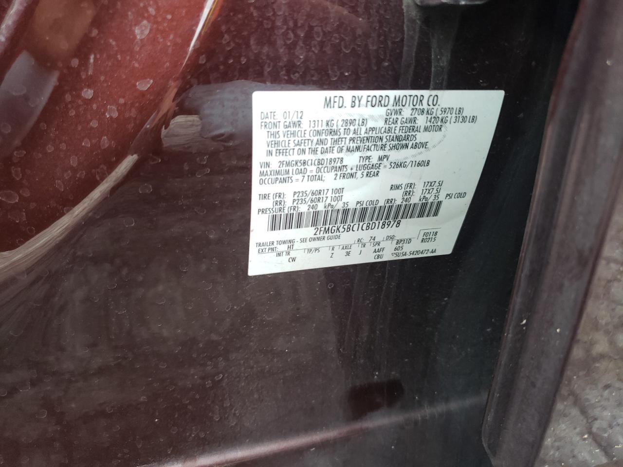 2012 Ford Flex Se VIN: 2FMGK5BC1CBD18978 Lot: 85359765