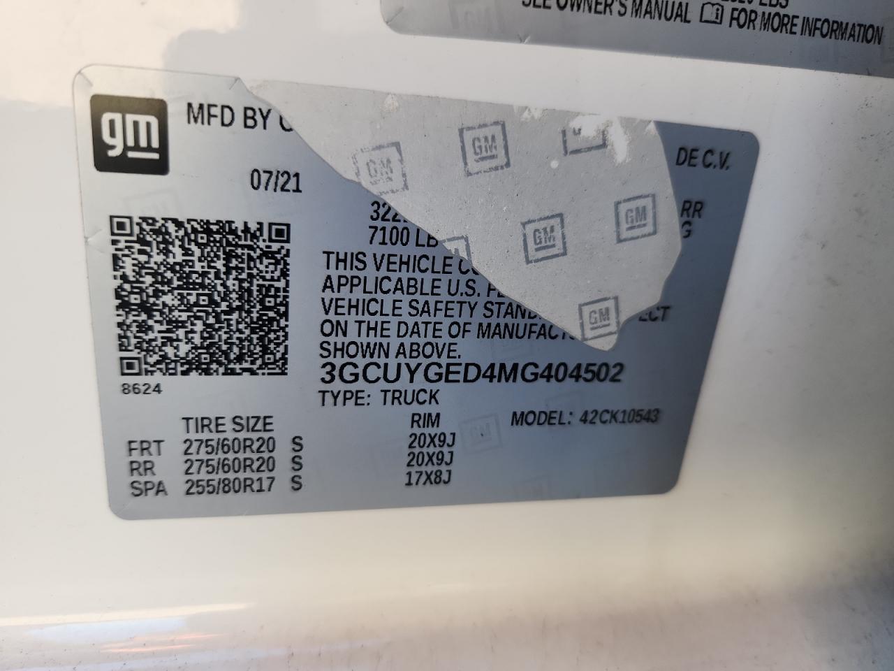 2021 Chevrolet Silverado K1500 Ltz VIN: 3GCUYGED4MG404502 Lot: 85857545