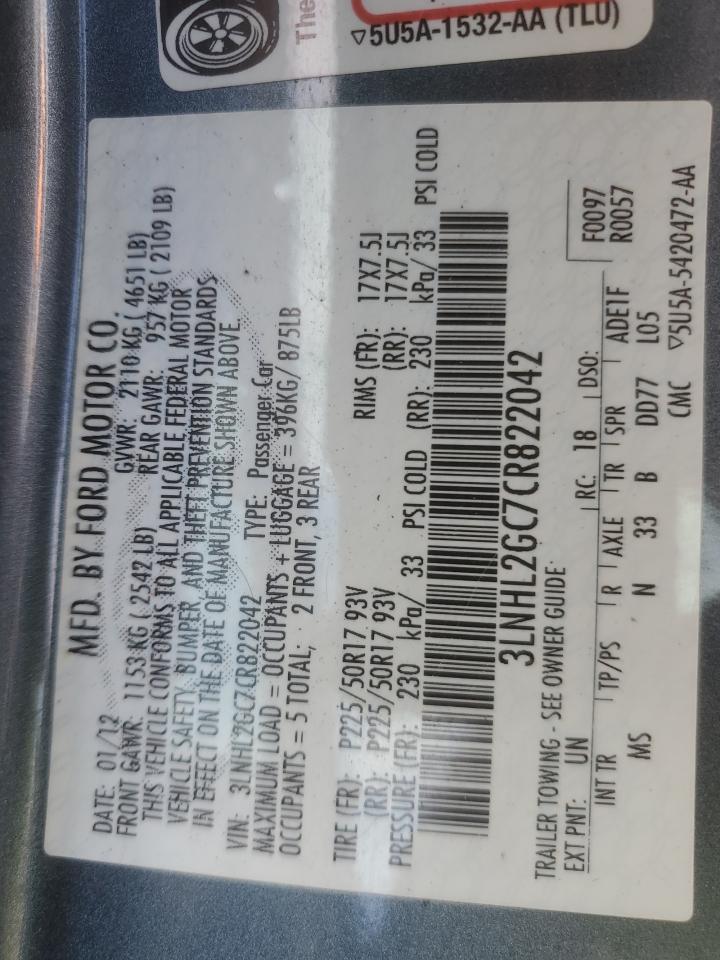 2012 Lincoln Mkz VIN: 3LNHL2GC7CR822042 Lot: 90453175