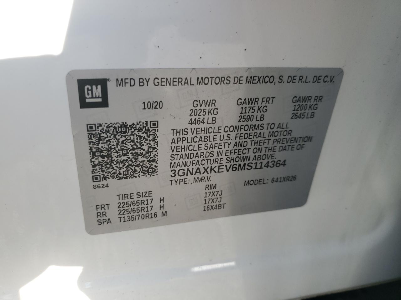2021 Chevrolet Equinox Lt VIN: 3GNAXKEV6MS114364 Lot: 90256625