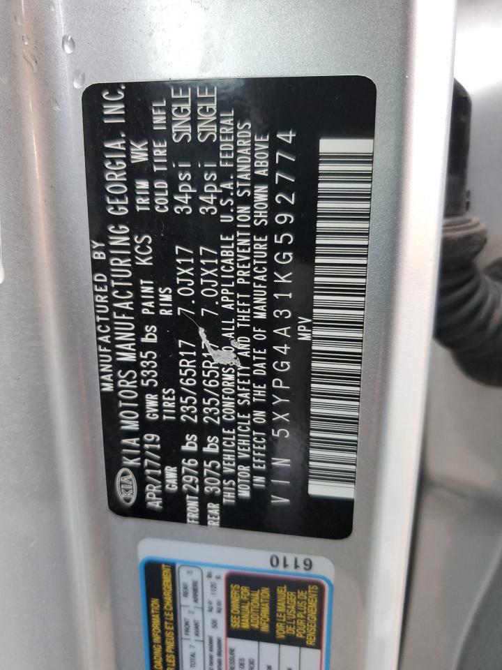 2019 Kia Sorento L VIN: 5XYPG4A31KG592774 Lot: 85468185