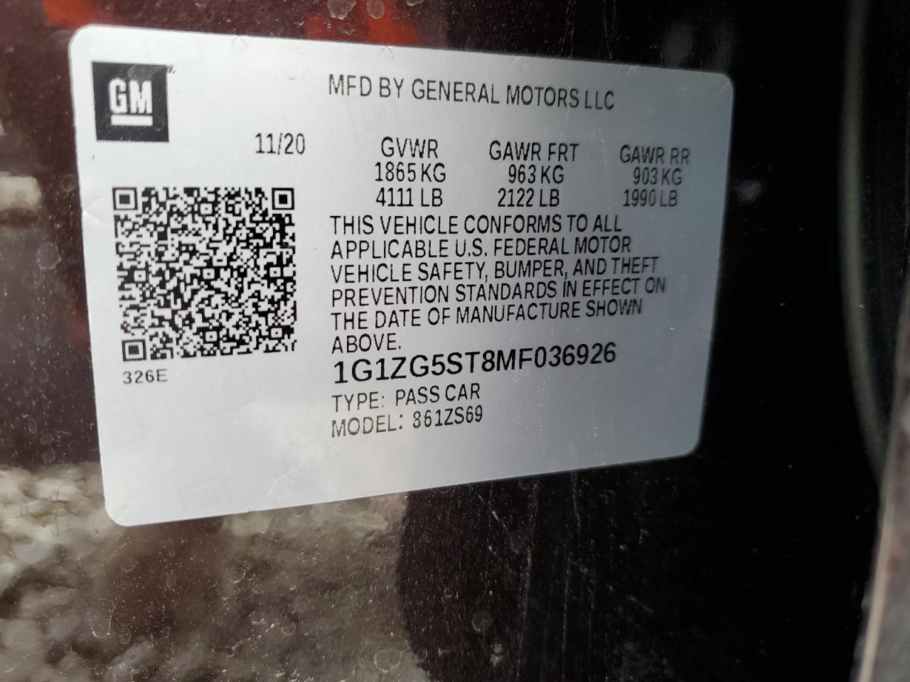 2021 Chevrolet Malibu Rs VIN: 1G1ZG5ST8MF036926 Lot: 86644365