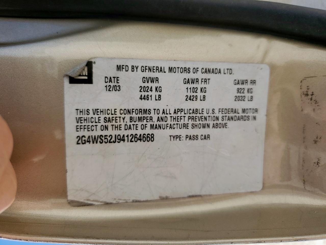 2004 Buick Century Custom VIN: 2G4WS52J941264668 Lot: 89913875