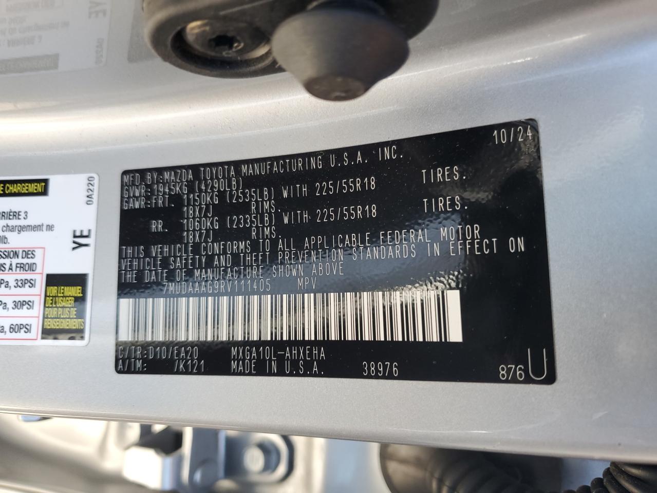 2024 Toyota Corolla Cross Xle VIN: 7MUDAAAG9RV111405 Lot: 85337475