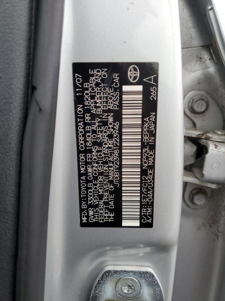 2008 Toyota Yaris VIN: JTDBT923981223946 Lot: 86056095