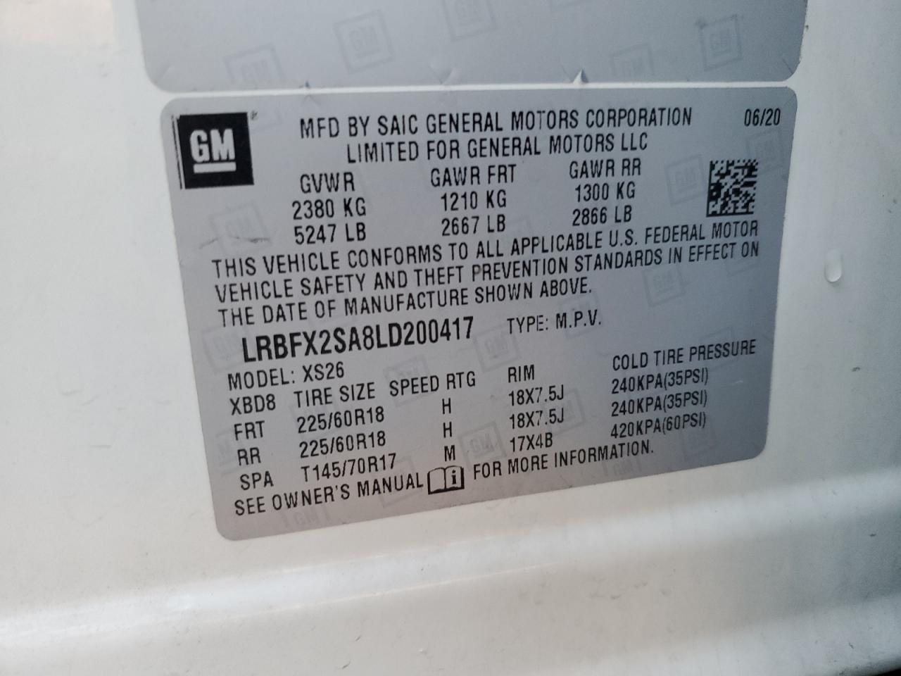 2020 Buick Envision Essence VIN: LRBFX2SA8LD200417 Lot: 89801695