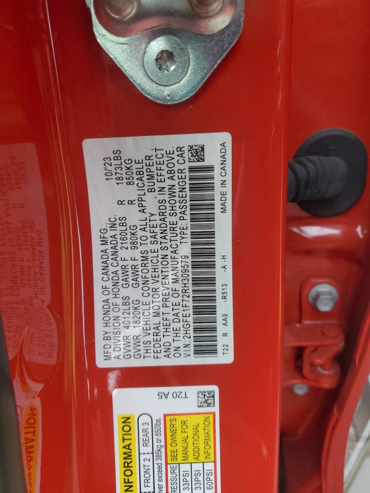 2024 Honda Civic Ex VIN: 2HGFE1F72RH309579 Lot: 85756625