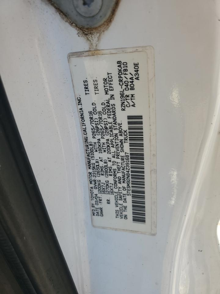 2004 Toyota Tacoma Xtracab Prerunner VIN: 5TESM92N84Z391687 Lot: 85936765