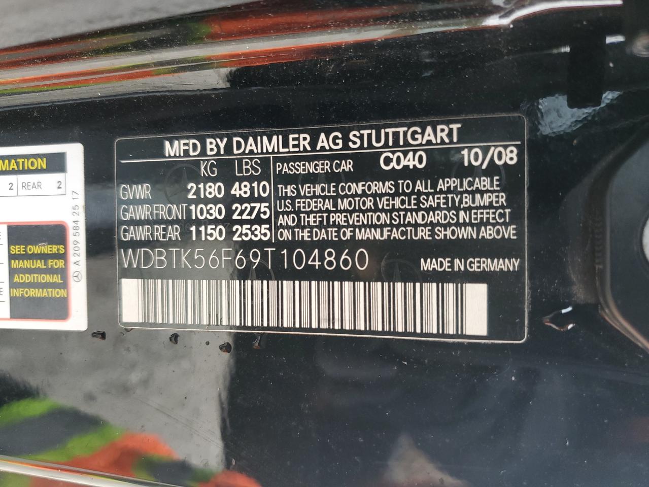 2009 Mercedes-Benz Clk 350 VIN: WDBTK56F69T104860 Lot: 82186245