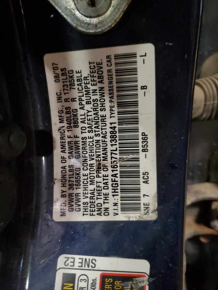 2007 Honda Civic Lx VIN: 1HGFA16577L138841 Lot: 85688645