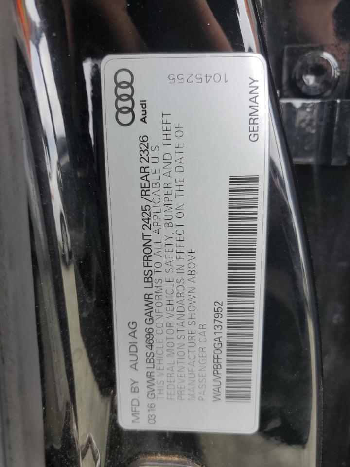 2016 Audi A3 E-Tron Premium Ultra VIN: WAUVPBFF0GA137952 Lot: 89732885
