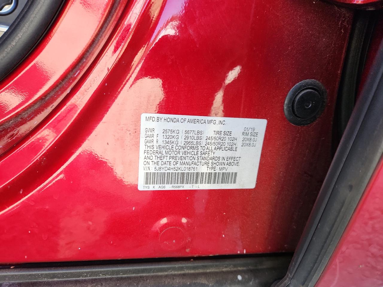 2019 Acura Mdx Technology VIN: 5J8YD4H52KL018761 Lot: 84980965