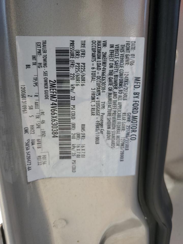 2006 Mercury Grand Marquis Gs VIN: 2MEFM74V66X630384 Lot: 89635705