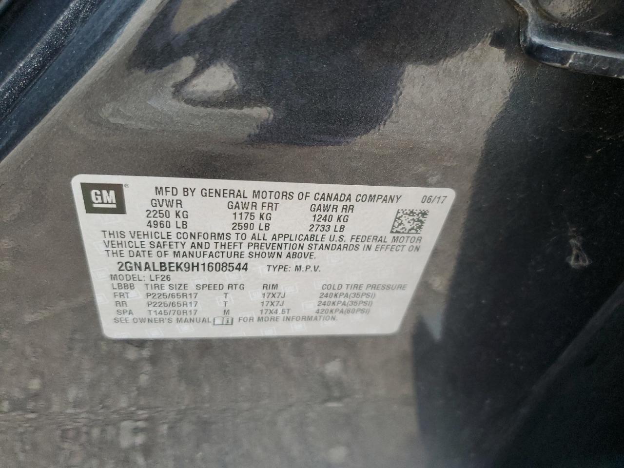 2017 Chevrolet Equinox Ls VIN: 2GNALBEK9H1608544 Lot: 82368055