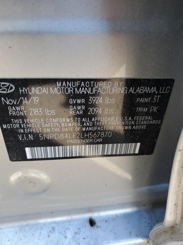 2020 Hyundai Elantra Sel VIN: 5NPD84LF2LH567870 Lot: 86079385