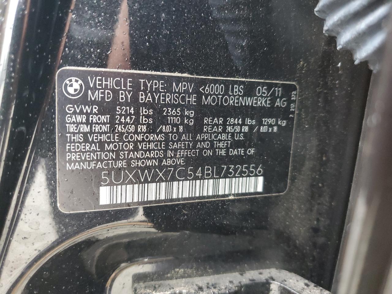 2011 BMW X3 xDrive35I VIN: 5UXWX7C54BL732556 Lot: 80335295