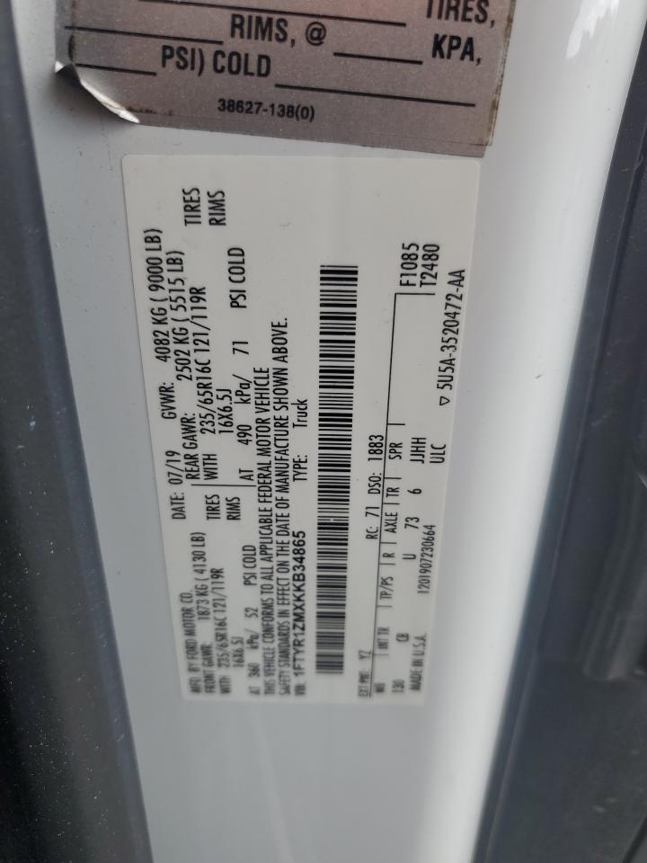 2019 Ford Transit T-250 VIN: 1FTYR1ZMXKKB34865 Lot: 84745045