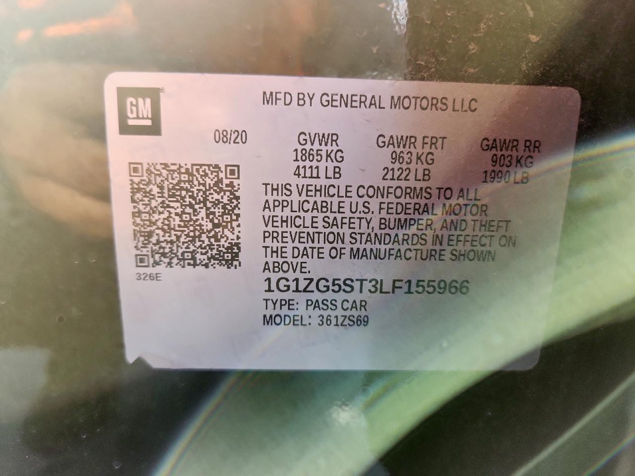 2020 Chevrolet Malibu Rs VIN: 1G1ZG5ST3LF155966 Lot: 85582505