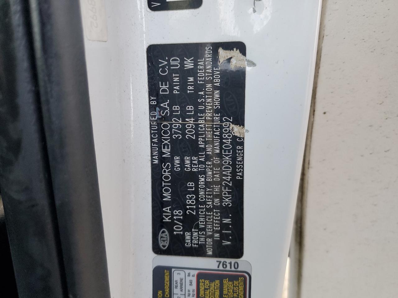 2019 Kia Forte Fe VIN: 3KPF24AD9KE048992 Lot: 90108895