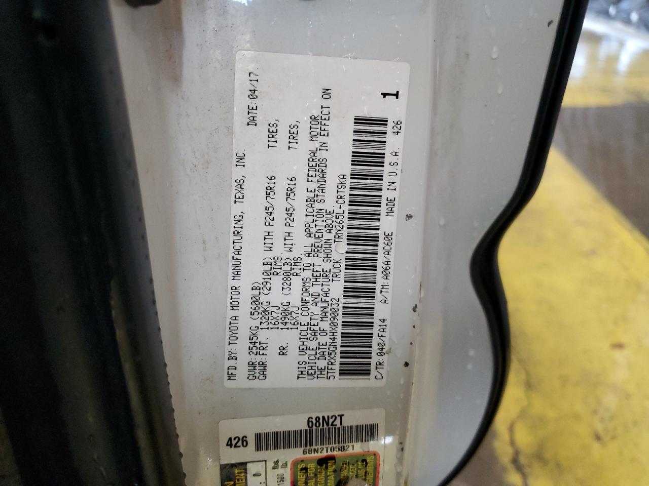 2017 Toyota Tacoma Access Cab VIN: 5TFRX5GN4HX090032 Lot: 85887195